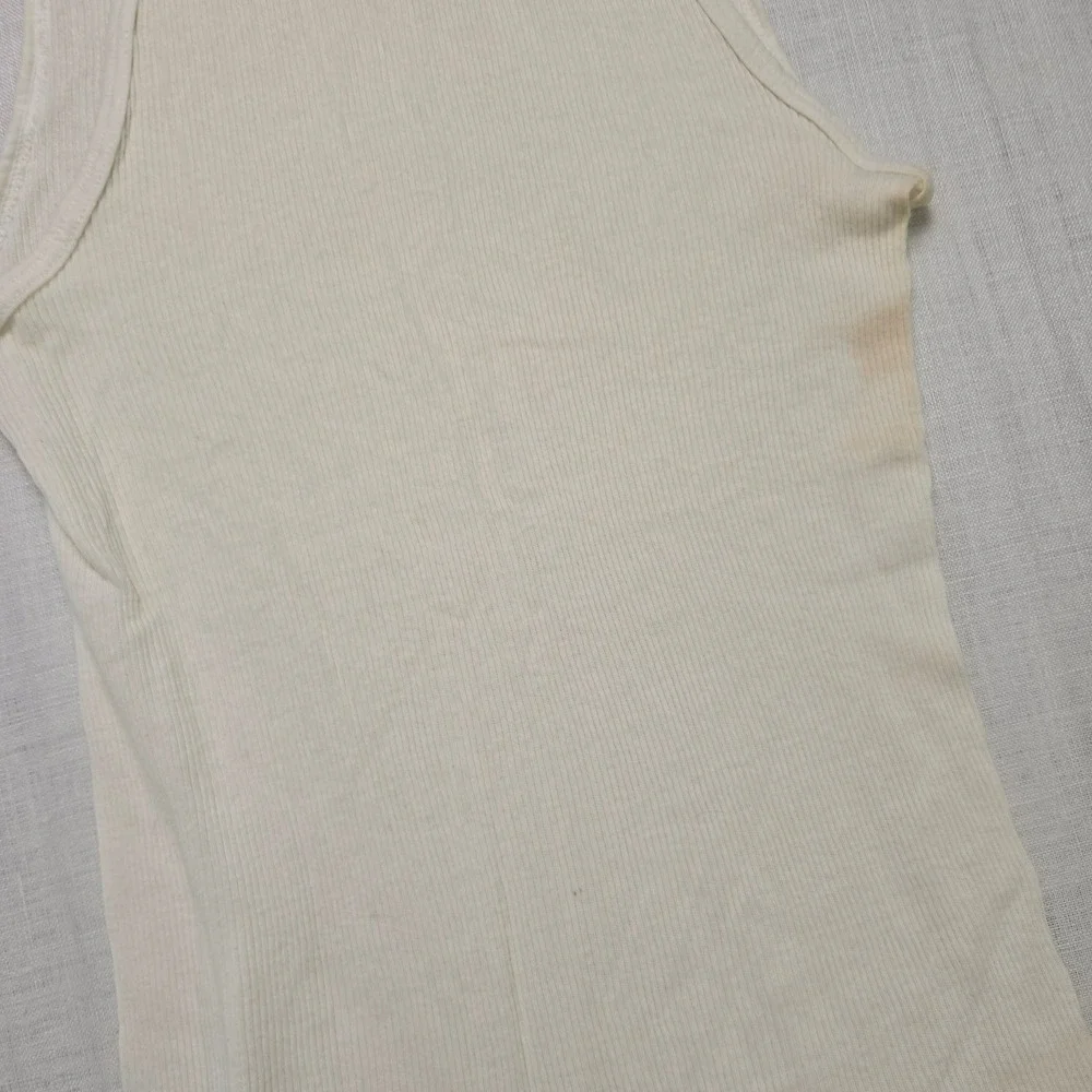 VTG‎ Beater Ribbed Tank Top Undershirt Cream Mens Small Single Stitch Distressed